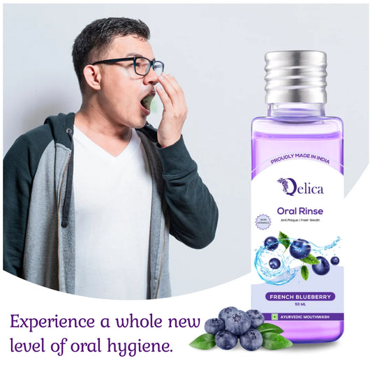 Qelica Mouthwash with Vitamin-E Kills 99.0% Germs - French Blueberry  (50 ml)