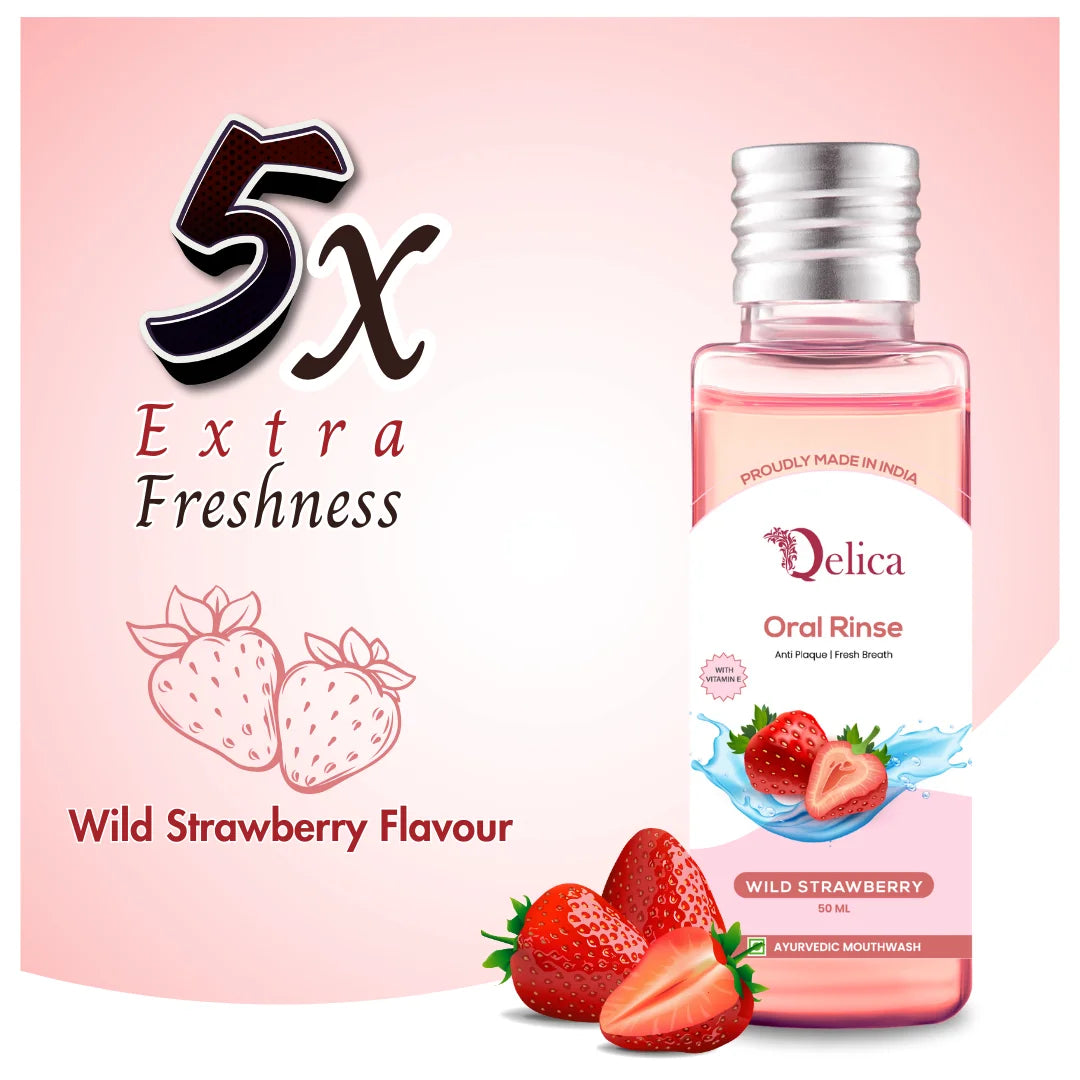 Qelica Mouthwash with Vitamin-E Kills 99.0% Germs - Wild Strawberry  (50 ml)