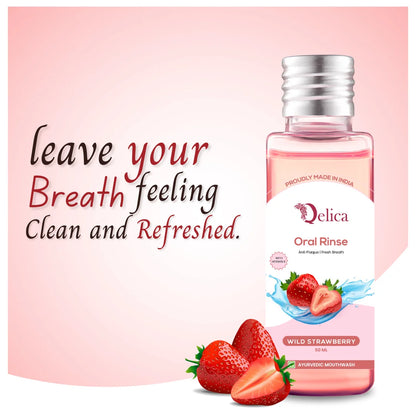 Qelica Mouthwash with Vitamin-E Kills 99.0% Germs - Wild Strawberry  (50 ml)