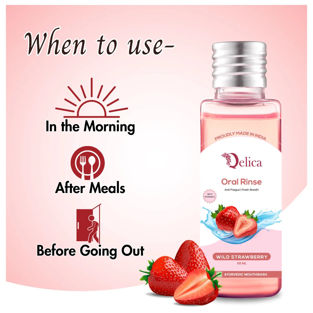 Qelica Mouthwash with Vitamin-E Kills 99.0% Germs - Wild Strawberry  (50 ml)