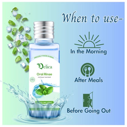 Qelica Mouthwash with Vitamin-E Kills 99.0% Germs - Dazzling Mint  (50 ml)