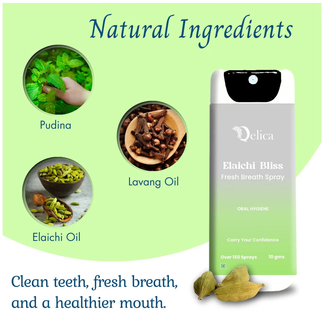 Qelica Green Instant Mouth Freshener Kissing Mouth Spray for Couples, Long-Lasting 150+ Spray (10 g)